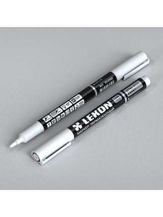 Маркер перманентный по картону, металлу, дереву, стеклу, пластик, диаметр 1.5 мм, белый, Lekon, Extra, 12392