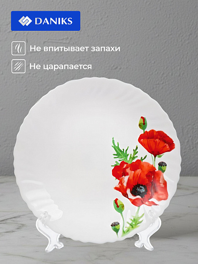 Тарелка десертная, стеклокерамика, 19 см, круглая, Алый мак, Daniks, LHP 75/K1929