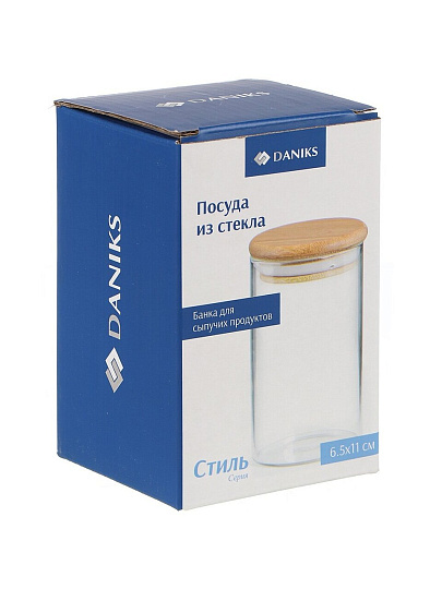 Банка для сыпучих продуктов, стекло, 0.3 л, 6.5х11 см, с крышкой, Daniks, Стиль, STY65105
