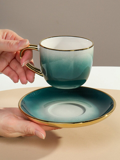 Чайная пара керамика, 2 предмета, на 1 персону, 220 мл, Y6-10274/2, подарочная упаковка