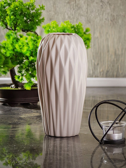 Ваза для сухоцветов керамика, настольная, 25 см, Рельеф, Y4-3239, бежевая