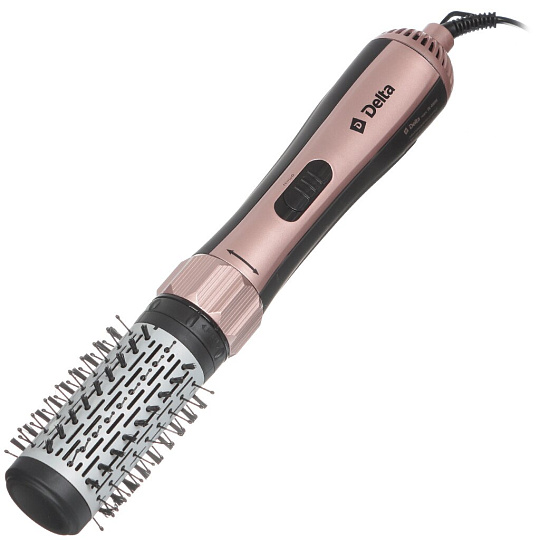 Фен-щетка Delta, DL-0499R, 1000 Вт, холодный воздух, вращающийся механизм, 1 режим, 2 скорости, 2 насадки, черно-бежевый