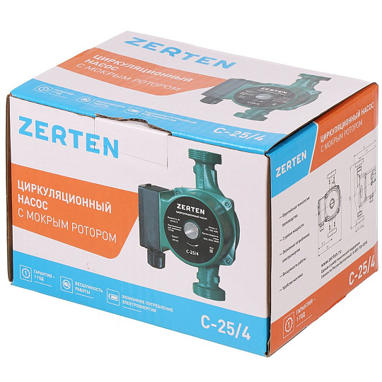 Насос циркуляционный, Zerten, 1&quot; '', 72 Вт, максимальный напор 4 м, 1.8 м³/ч