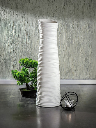 Ваза для сухоцветов керамика, напольная, 56х16 см, Ребристая, JC-11812, белая