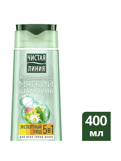 Шампунь Чистая линия, Сила 5 трав, для всех типов волос, 400 мл