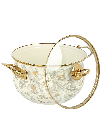 Кастрюля эмалированная сталь, 5 л, крышка стекло, Daniks, Цветущий сад, индукция