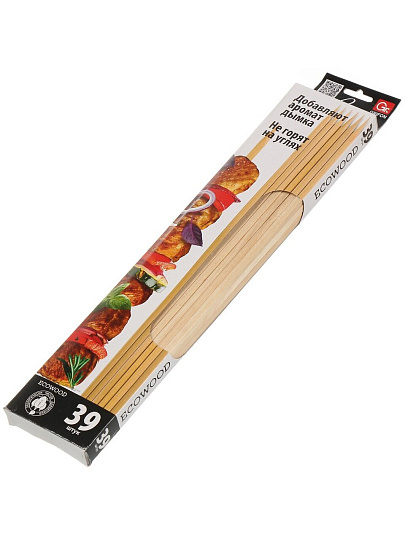 Шампур 39 шт, 400 мм, дерево береза, рукоятка дерево, Grifon, Premium ECO, в упаковке, 650-017/1