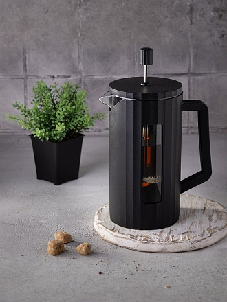 Френч-пресс 1 л, стекло, нержавеющая сталь, Mallony, Paradiso, в пластиковом корпусе, черный, 108416