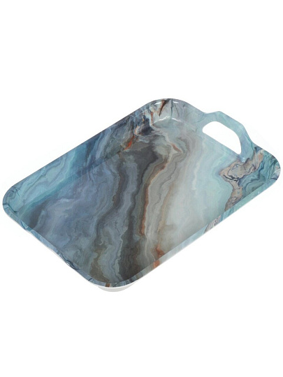 Поднос пластик, 34.2х24х4 см, прямоугольный, голубой мрамор, Y6-10713