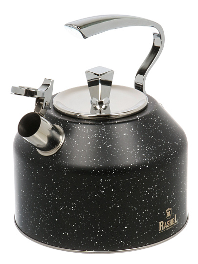 Чайник нержавеющая сталь, 3 л, со свистком, матовый, ручка сталь, RasheL, индукция, черный, R-7831