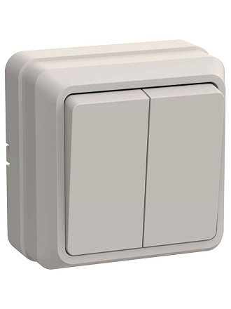 Выключатель открытой установки, двухклавишный, 10 А, 250 В, пластик, IP20, кремовый, IEK, ВС20-2-0-ОКм Октава, EVO20-K33-10-DC