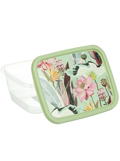 Контейнер пищевой пластик, 0.85 л, 16.6х12.8х7 см, зеленый, прямоугольный, Homver, Botanica, 222132118/08