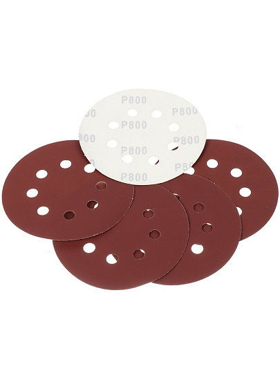 Круг шлифовальный Росомаха, диаметр 125 мм, зернистость P800, под липучку, перфорированный, 8 отверстий, 5 шт, 438800