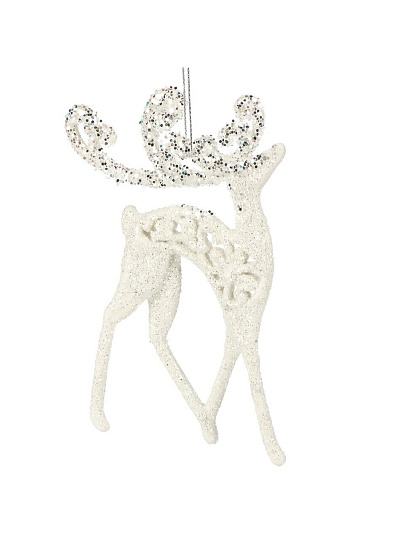 Елочное украшение Олень, белый с серебром, 14 см, пластик, Y4-9382