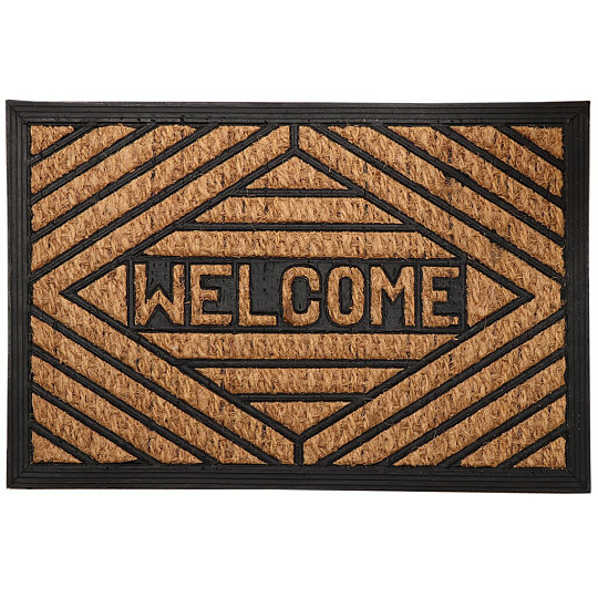 Коврик грязезащитный, 40х60 см, прямоугольный, кокосовое волокно, Welcome Ромб, Sunstep, 32-084