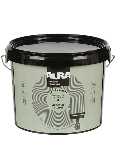 Краска водно-дисперсионная, Aura, акриловая, интерьерная, моющаяся, влагостойкая, матовая, зеленые волны, 4.2 кг
