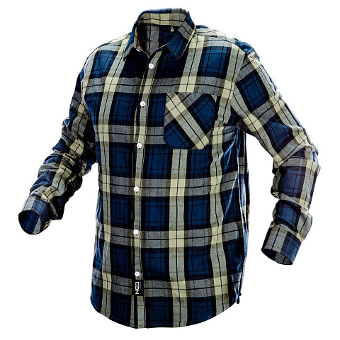 Фланелевая рубашка, оливково-синяя, размер XL, NEO Tools, 81-541-XL