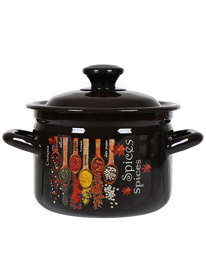 Кастрюля эмалированная сталь, 2 л, крышка сталь, с декором, цилиндрическая, Керченский металлургический завод, Карри, 41704-102/6-У4