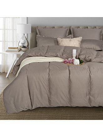 Постельное белье евро, простыня 180х200 см, 2 наволочки 70х70 см, пододеяльник 200х215 см, простыня на резинке, АртПостель, сатин, Бронза