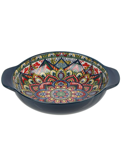 Салатник фарфор, круглый, 6 см, 25х20.5х6 см, с ручками, Arabesque, Nouvelle Home, 860083, синий