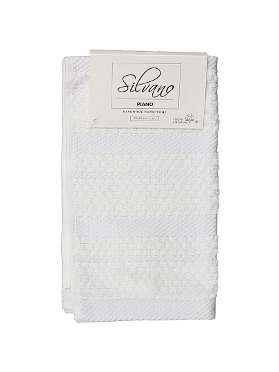 Полотенце кухонное махровое, 30х50 см, 400 г/м2, 100% хлопок, Silvano, Piano, белое, Узбекистан