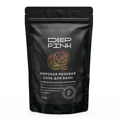 Соль для ванн Deep Pink, с эфирным маслом апельсина, 1 кг, розовая