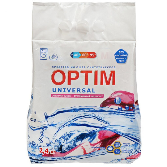 Стиральный порошок Optim, 2.4 кг, ручной + автомат, универсальный, Универсальный