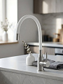 Смеситель для кухни, Stemix, гибкий излив, с картриджем, SUS 800-016F WHITE - фото 2