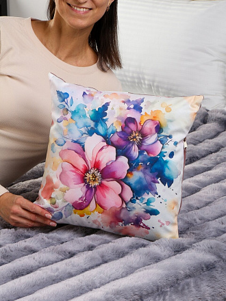 Подушка декоративная, 40х40 см, Букет 1, 100% полиэстер, розовая