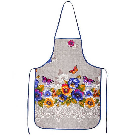 Фартук 75х50 см, 100% хлопок, рогожка, без кармана, Текстильная лавка, Анютины глазки, 30013/1