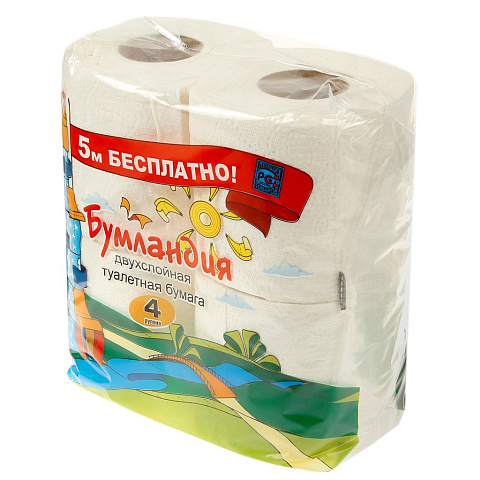 Туалетная бумага Бумландия, 2 слоя, 4 шт, с втулкой, белая