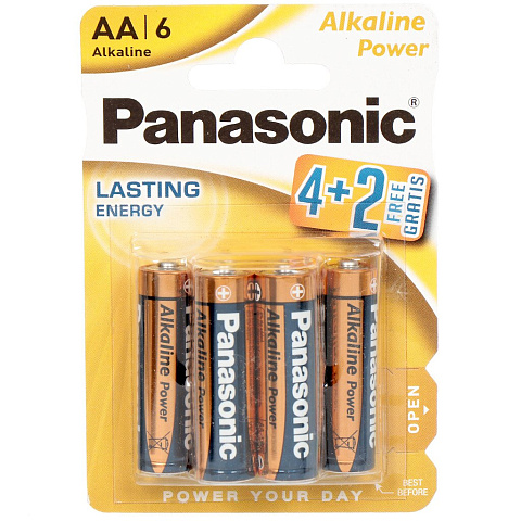 Батарейка Panasonic, АА (LR06, LR6), Alkaline Power, алкалиновая, 1.5 В, блистер, 6 шт