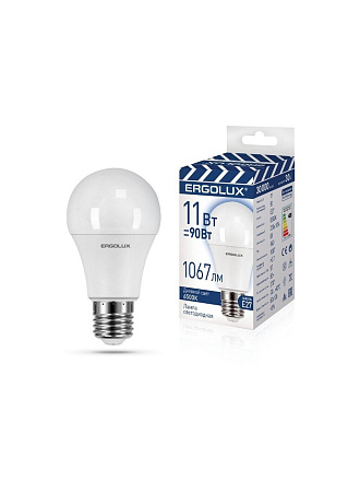 Лампа светодиодная E27, 11 Вт, 90 Вт, 180-240 В, груша, 6500 К, холодный белый свет, Ergolux