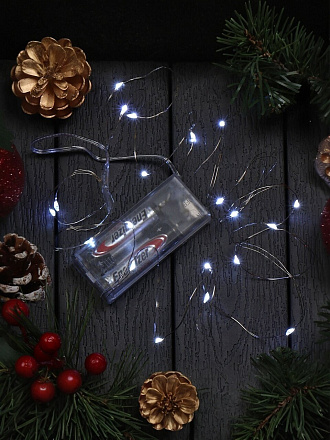 Гирлянда 20 ламп, 2 м, 1 режим, холодный белый свет, серебристая, в помещении, на батарейках, LED, Y4-7522