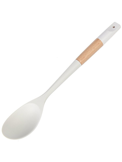 Ложка поварская для кухни, бамбук, силикон, навеска, белая, Daniks, Skandi, WFCFA-0037-4