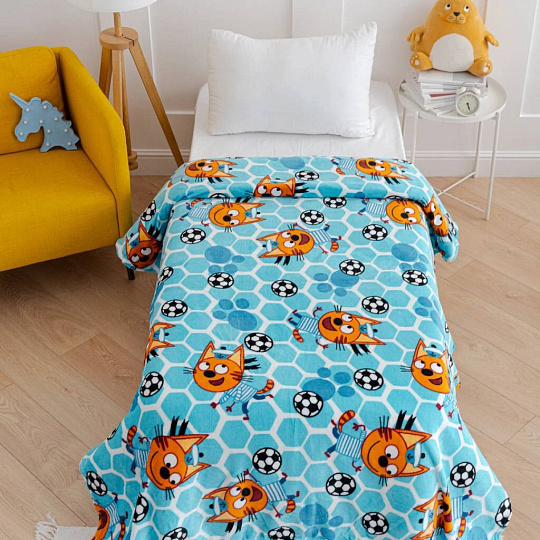 Плед детский 150х100 см, 100% полиэстер, Павлинка, Три кота Коржик, голубой, P0010020221