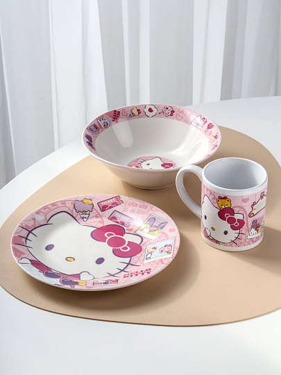 Набор детской посуды фарфор, 3 шт, Hello Kitty, подарочная упаковка, 311009
