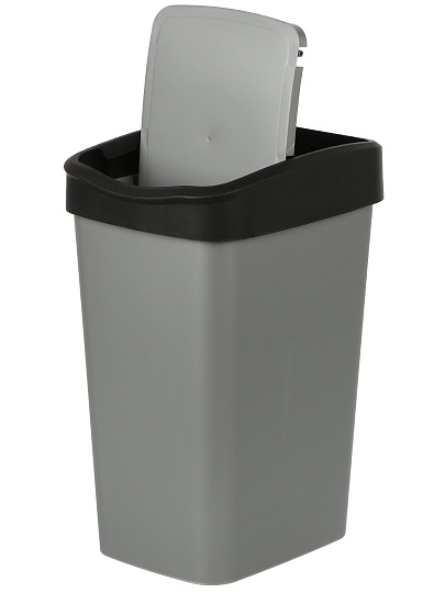 Контейнер для мусора пластик, 20 л, прямоугольный, с крышкой, серый металлик, черный, Violet, Tandem, 842058