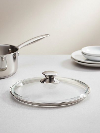 Крышка для посуды стекло, 26 см, Горница, кнопка металл, КрМ260