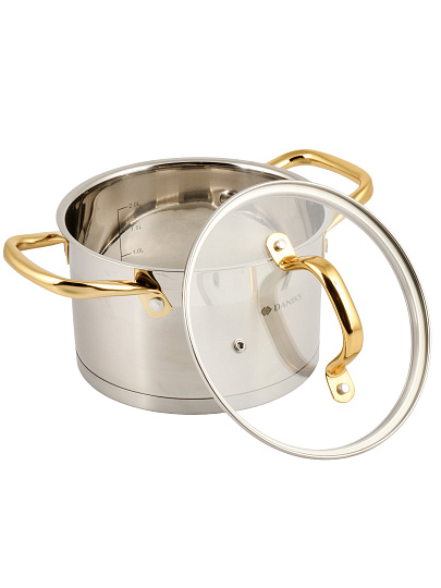 Кастрюля нерж, 2.9 л, с крыш, крыш стекло, Daniks, Лайнс, индукц, SD-072-18