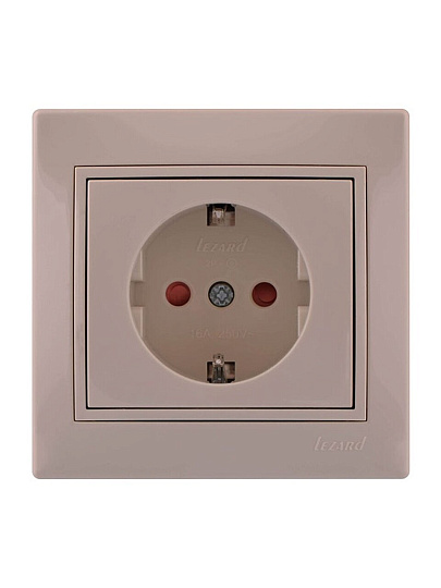 Розетка скрытой установки, 1 гнездо, с заземлением, с защитными шторками, керамика, кремовый, с защитой от детей, со вставкой, Lezard, Mira, 701-0303-124