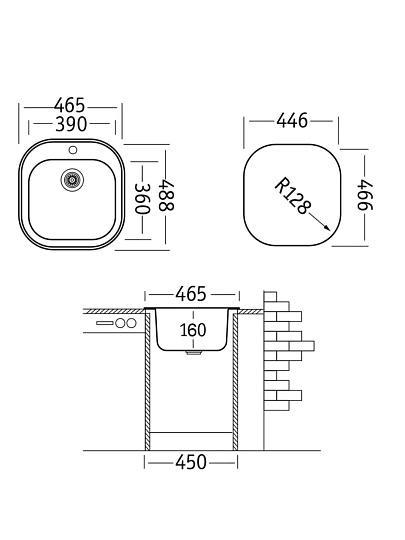 Мойка кухонная врезная, Ukinox, Галант, нержавеющая сталь, 465х488 мм, GAM465.488 -GT6K 0C