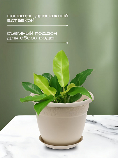 Кашпо пластик, 5 л, 25х19.5 см, латте, Idea, Рябина, М3056