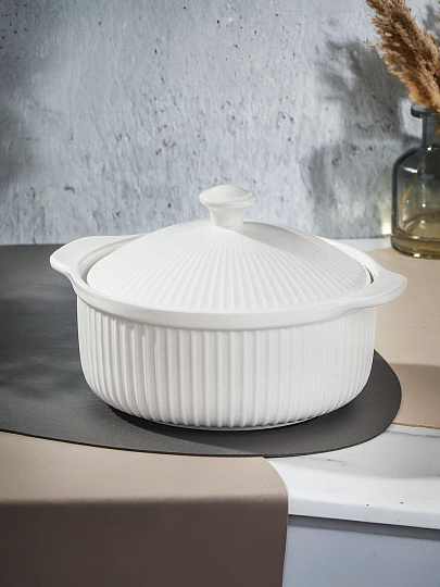 Кастрюля для запекания керамика, 21.5х8 см, 1 л, круглая, с крышкой, Вертикаль, B010863