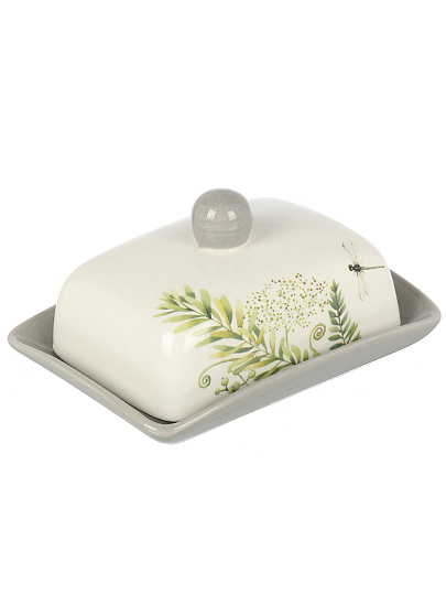 Масленка керамика, 17х8.5 см, крышка керамика, Prima Collection, Дикий папоротник, PC74WF/HC601R-C3