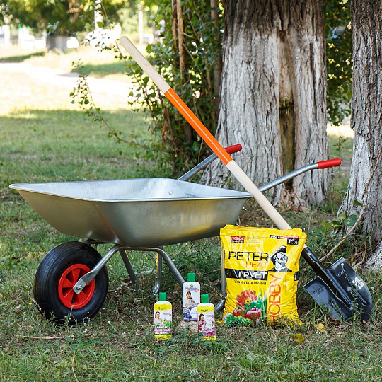 Тачка садовая одноколесная, сталь, 130 кг, 60 л, 0.6 мм, втулка D16 мм, PR 3.00х8, пластиковое колесо, Техпром, WB5206