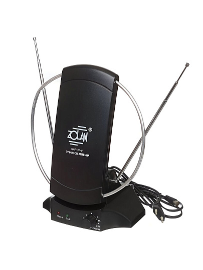 Антенна телевизионная комнатная, UNF,VHF,FM, 1.3 м, цифровое тв, Zolan, ColorTB/FB-029