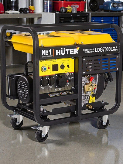 Генератор дизельный, Huter, LDG 7000LXА, 5.5 кВт, 11 л.с., 16.32 А, выход 12 В, ручной/электрический стартер, 64/2/8
