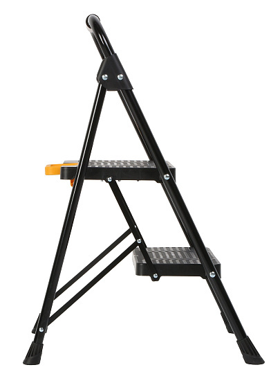 Стремянка 1 секция, 2 ступени, металл, 150 кг, широкая ступень, черный с желтым, WK2226-2
