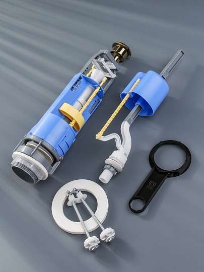 Арматура для бачка унитаза нижняя, 1/2&quot;, двухрежимная, кнопочная, гальваника золото, Инкоэр, СБ2м-НпрНРФ-ЗЗ-ККрпс DI Р